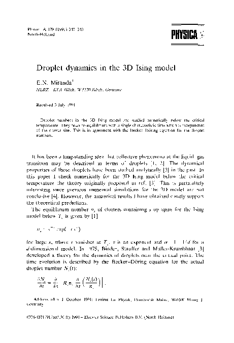 (PDF) Droplet dynamics in the 3D Ising model