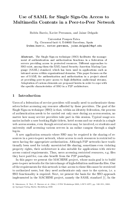 (PDF) Use of SAML for Single Sign-On Access to Multimedia Contents in a ...