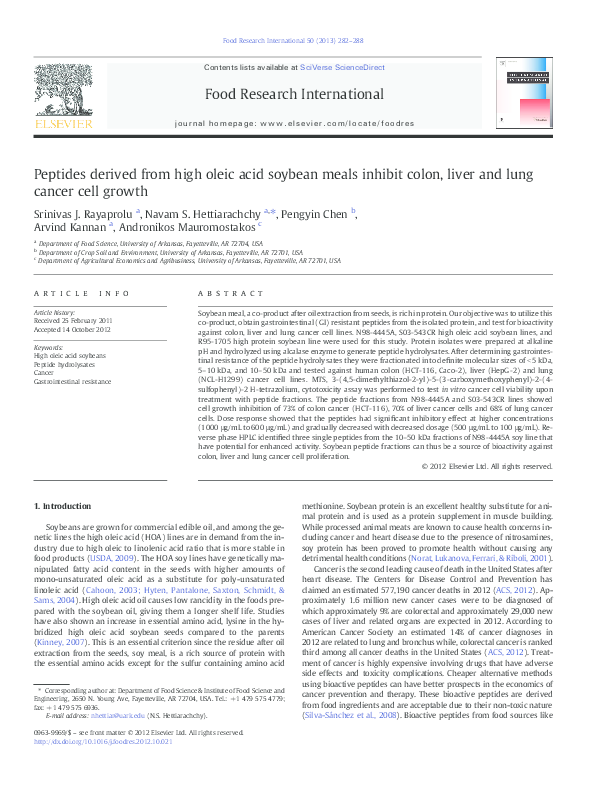 (PDF) Peptides derived from high oleic acid soybean meals inhibit colon