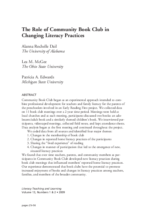 (PDF) The Role of Community Book Club in Changing Literacy Practices