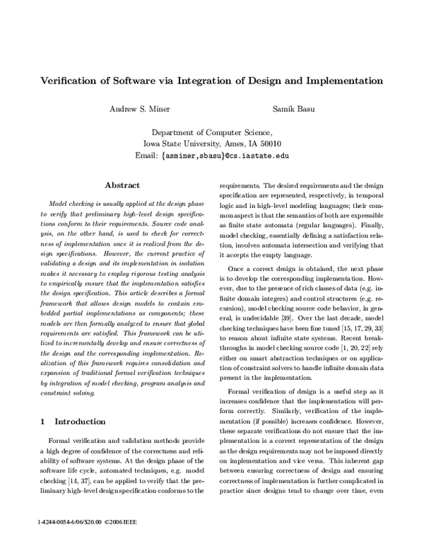 Pdf Verification Of Software Via Integration Of Design And Implementation