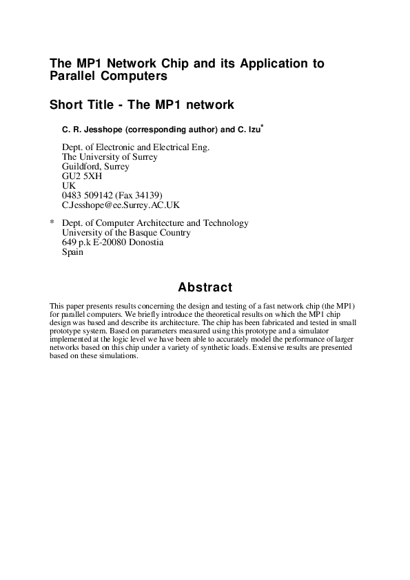 (PDF) The MP1 Network Chip and its Application to Parallel Computers