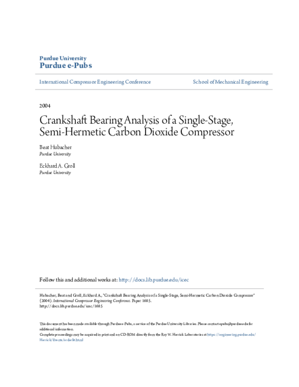 (PDF) Crankshaft Bearing Analysis of a SingleStage, SemiHermetic