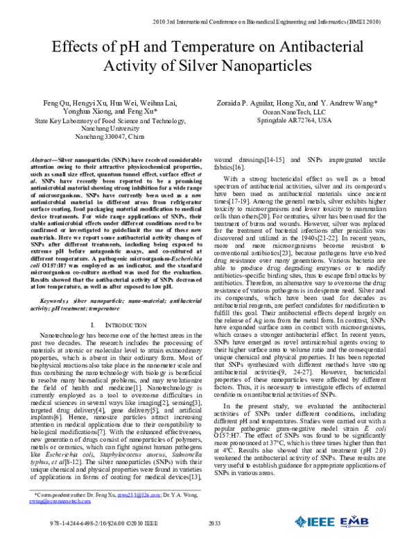 (PDF) Effects of pH and temperature on antibacterial activity of silver ...