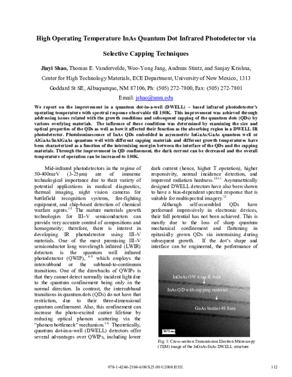 (PDF) High Operating Temperature InAs Quantum Dot Infrared ...