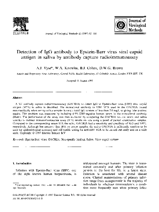 (PDF) Detection of IgG antibody to Epstein-Barr virus viral capsid ...