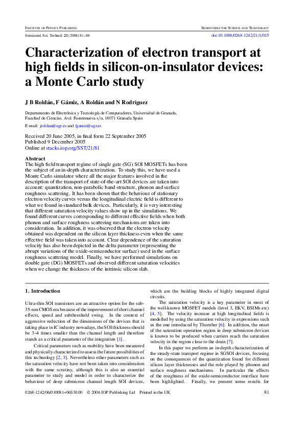(PDF) Characterization of electron transport at high fields in silicon ...