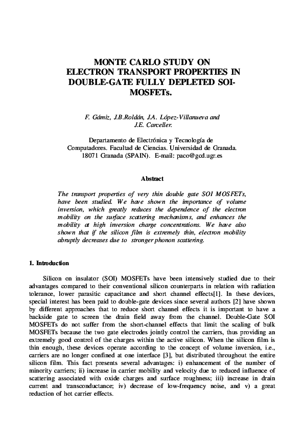 (PDF) MONTE CARLO STUDY ON ELECTRON TRANSPORT PROPERTIES IN DOUBLE-GATE ...