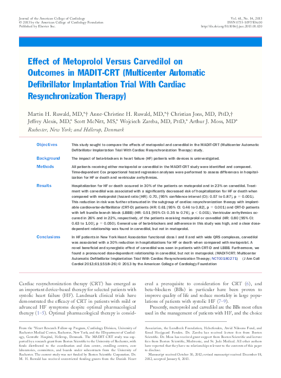 (PDF) Impact of Carvedilol and Metoprolol on Inappropriate Implantable ...