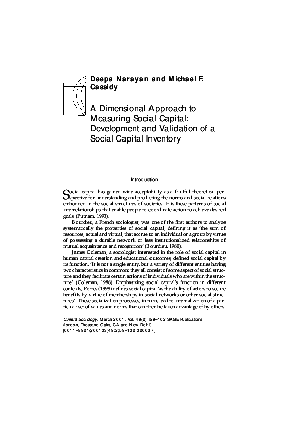 (PDF) Measuring social capital through network analysis and its ...