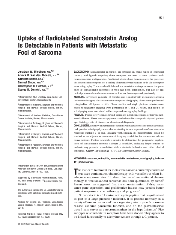 (PDF) Uptake of radiolabeled somatostatin analog is detectable in