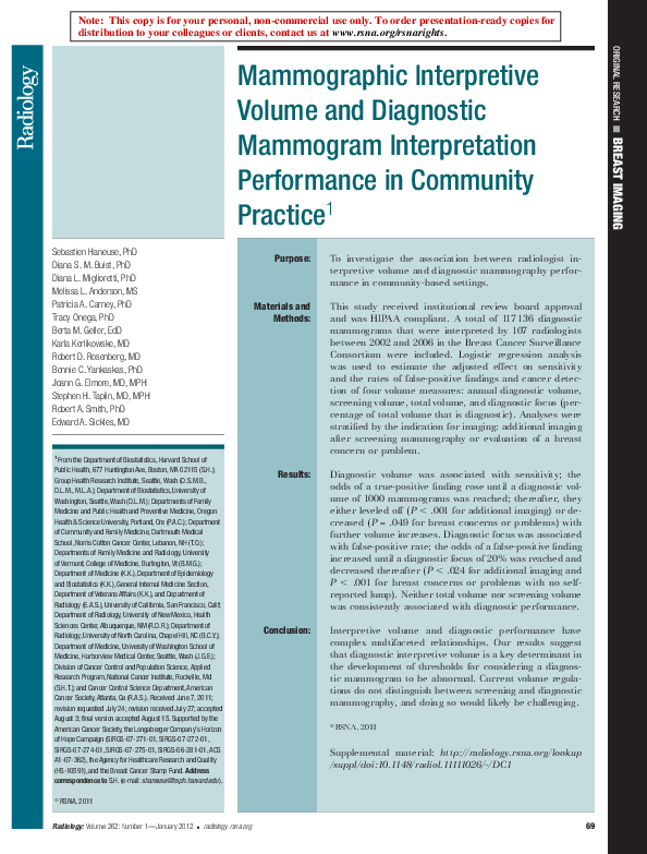 (PDF) Mammographic Interpretive Volume and Diagnostic Mammogram ...