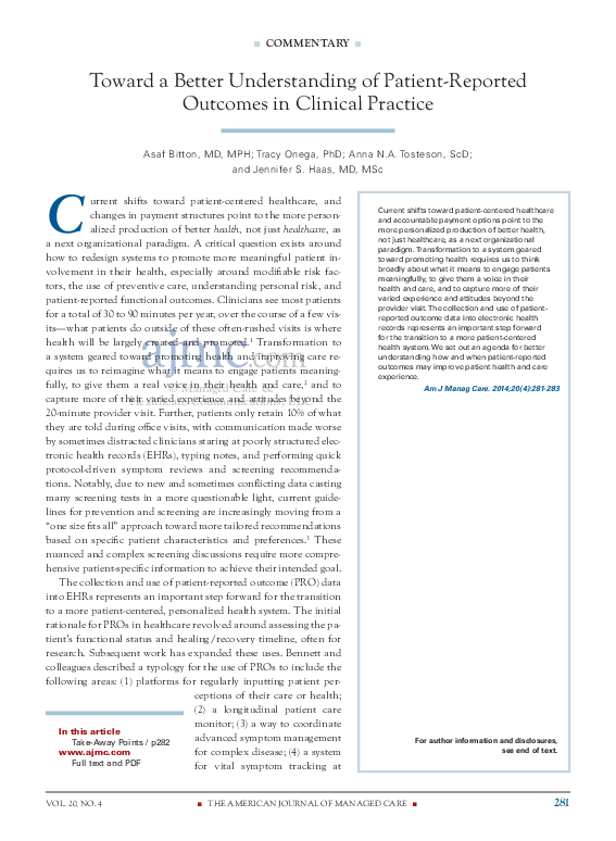 (PDF) Toward a better understanding of patient-reported outcomes in ...