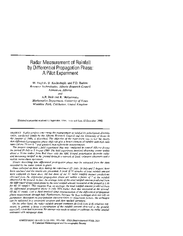 (PDF) Radar measurement of rainfall by differential propagation phase ...