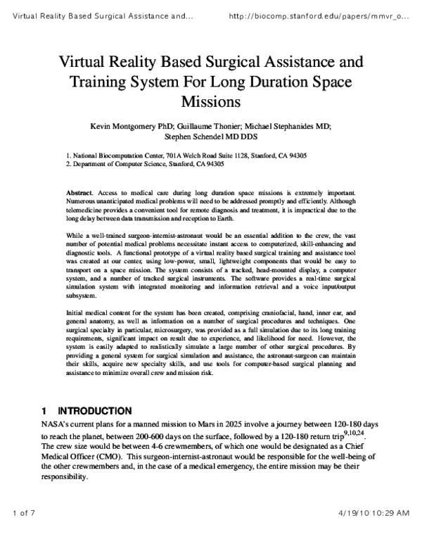 (PDF) Virtual reality based surgical assistance and training system for ...