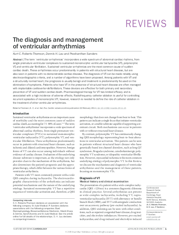 (PDF) The diagnosis and management of ventricular arrhythmias