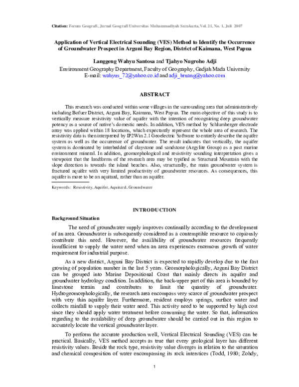 (PDF) Application of Vertical Electrical Sounding (VES) Method to ...