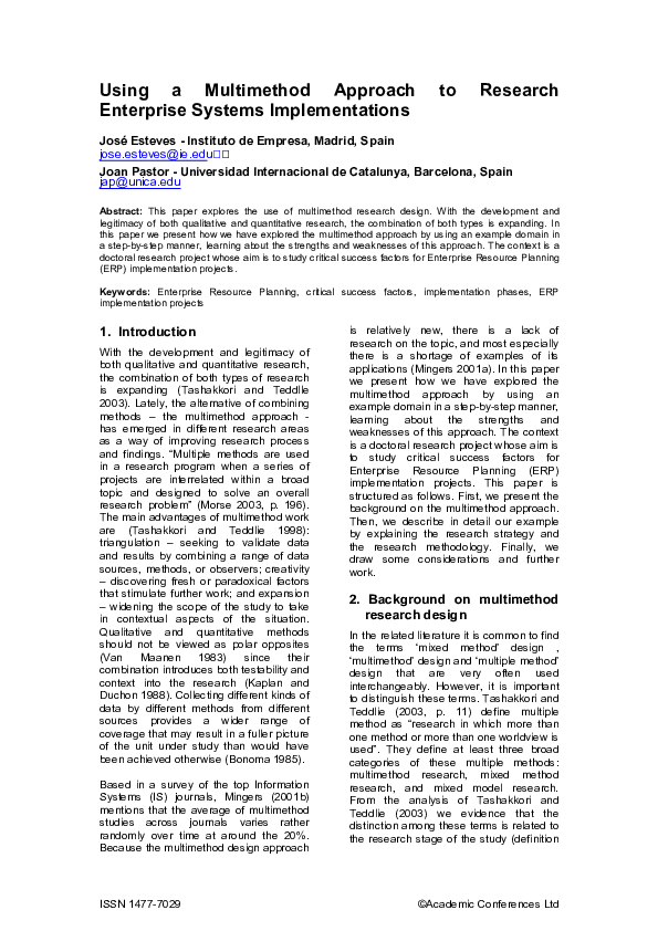 (PDF) Using a Multimethod Approach to Research Enterprise Systems ...