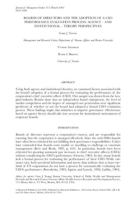 (PDF) Boards of Directors and the Adoption of a CEO Performance ...