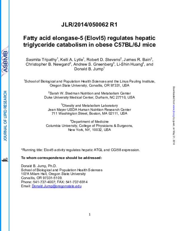 (PDF) Fatty acid elongase5 (Elovl5) regulates hepatic triglyceride