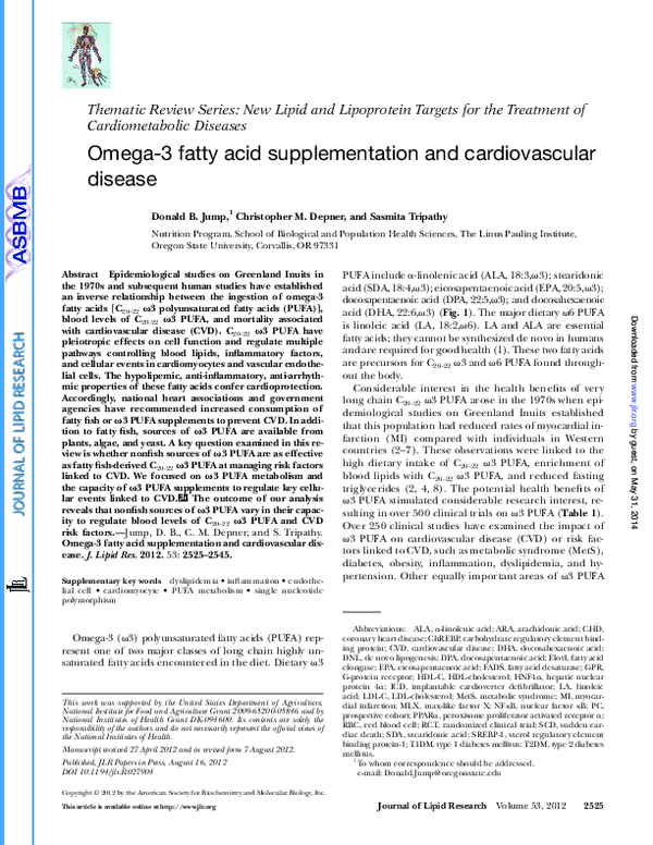 (PDF) Omega-3 fatty acid supplementation and cardiovascular disease