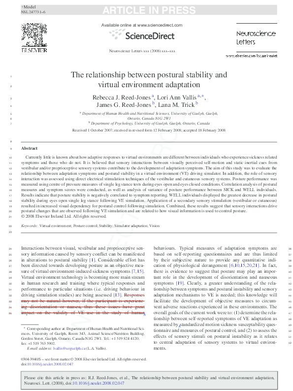 (PDF) The relationship between postural stability and virtual ...