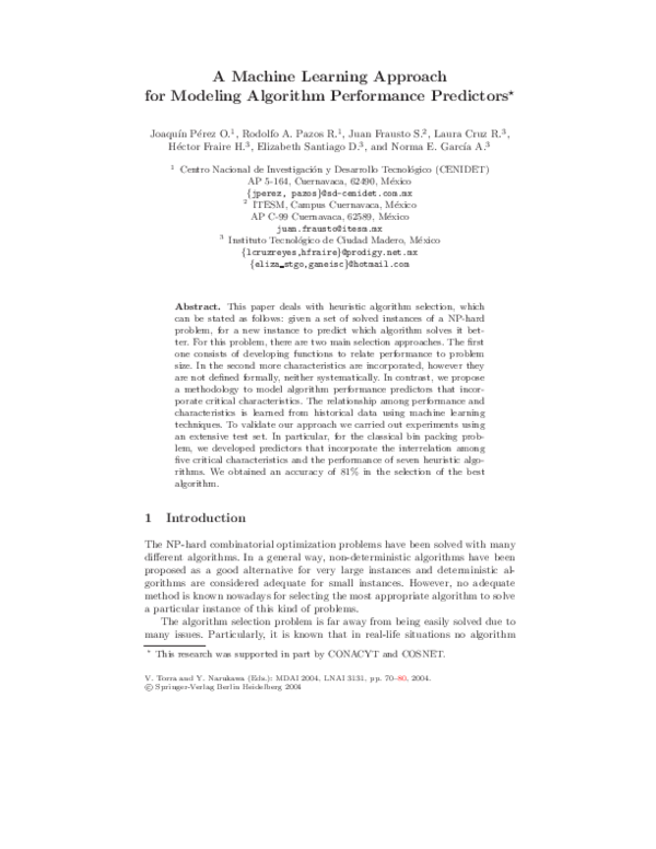 (PDF) A Machine Learning Approach for Modeling Algorithm Performance ...