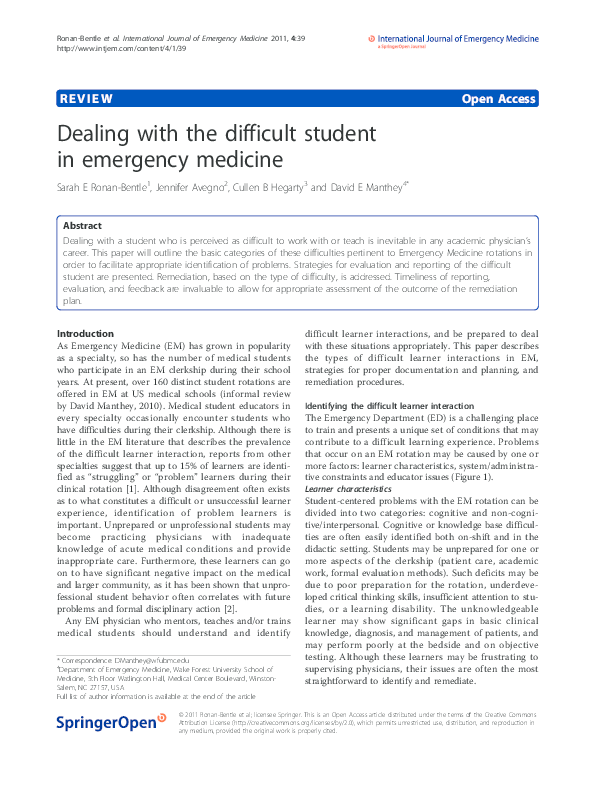 (PDF) Dealing with the difficult student in emergency medicine