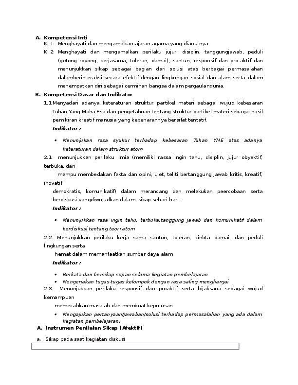 (DOC) Contoh KI, KD, Soal AFEKTIF rian laksana