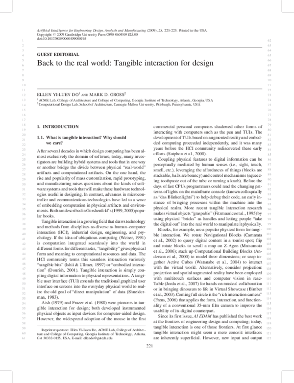 (PDF) Back to the real world: Tangible interaction for design