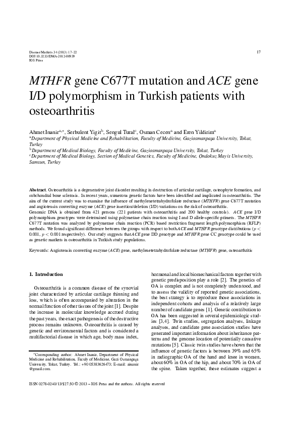 (PDF) MTHFR Gene C677T Mutation and ACE Gene I/D Polymorphism in ...