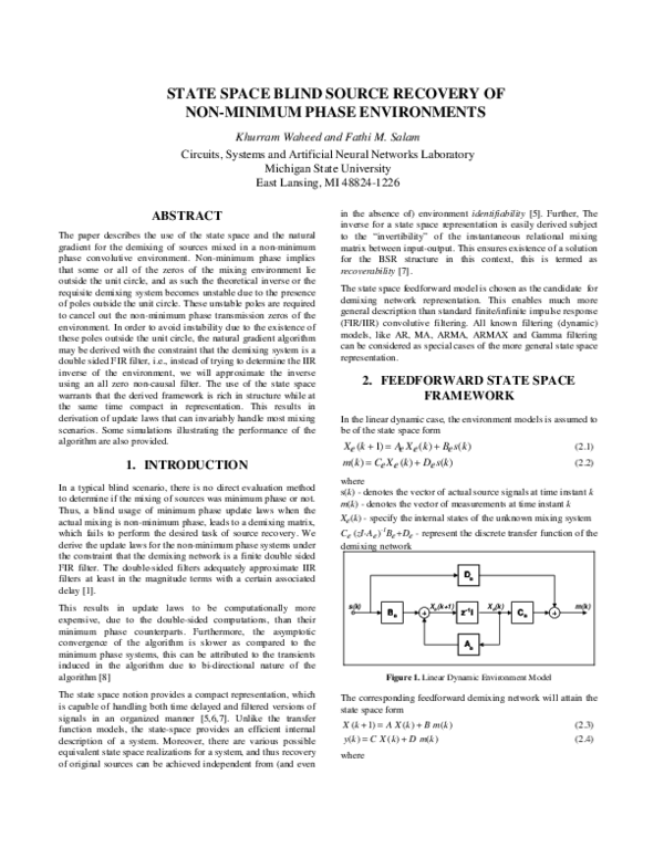 (PDF) State space blind source recovery of non-minimum phase ...