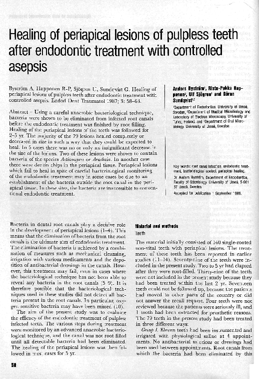 (PDF) Healing of periapical lesions of pulpless teeth after endodontic