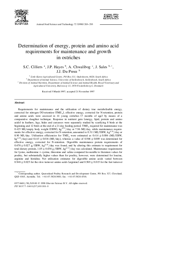 (PDF) Determination of energy, protein and amino acid requirements for ...