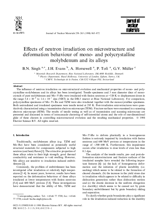 (PDF) Effects of neutron irradiation on microstructure and mechanical ...