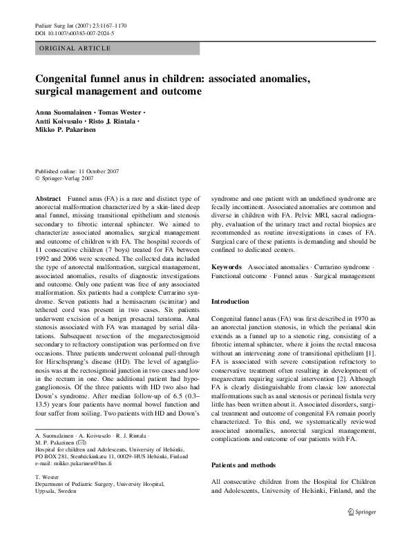 (PDF) Congenital funnel anus in children associated anomalies