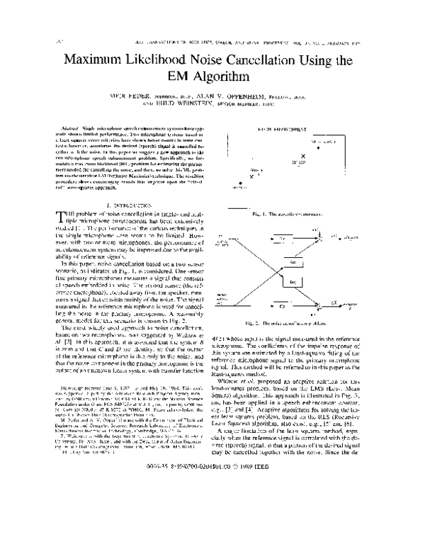 (PDF) Maximum likelihood noise cancellation using the EM algorithm