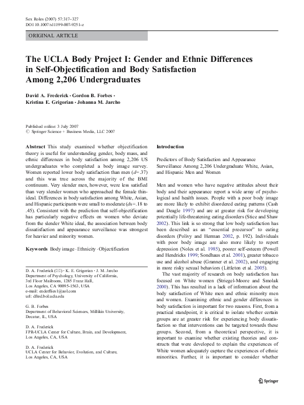 (PDF) The UCLA Body Project I: Gender and Ethnic Differences in Self ...