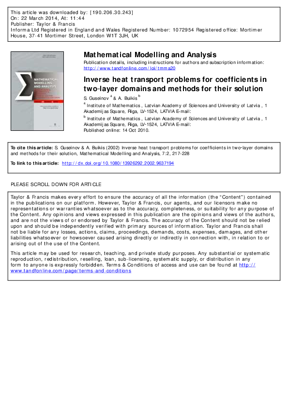 (PDF) Inverse heat transport problems for coefficients in two‐layer ...