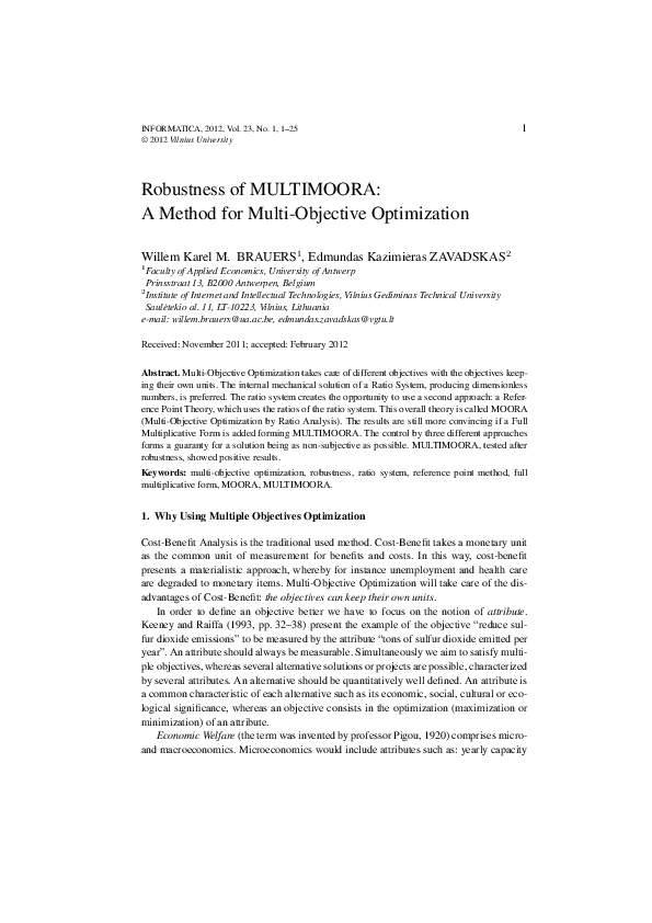 (PDF) Robustness of MULTIMOORA: a method for multi-objective optimization