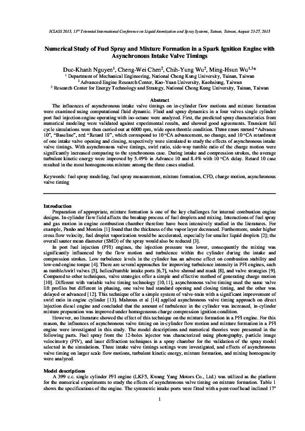 (PDF) Numerical Study of Fuel Spray and Mixture Formation in a Spark ...