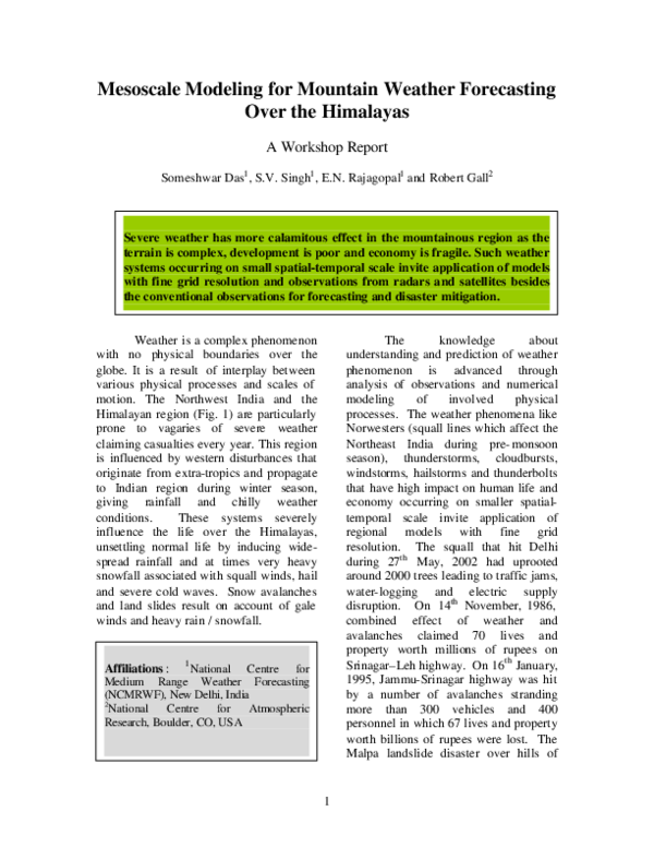 (PDF) Mesoscale Modeling for Mountain Weather Forecasting Over the ...