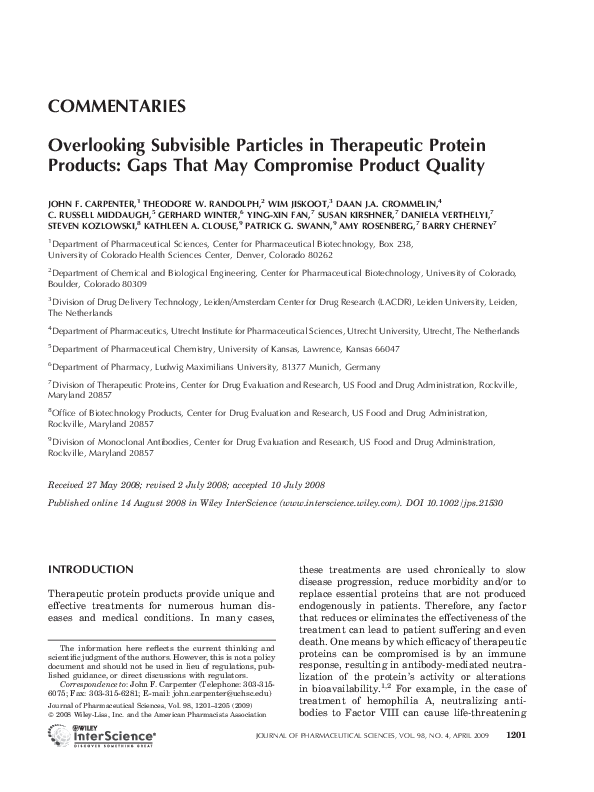 (PDF) Overlooking subvisible particles in therapeutic protein products ...
