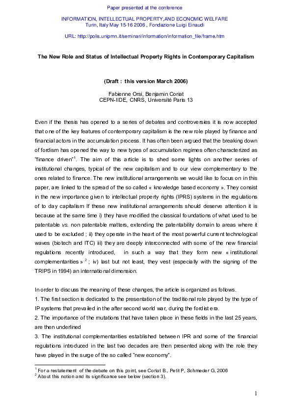 (PDF) The New Role and Status of Intellectual Property Rights in ...
