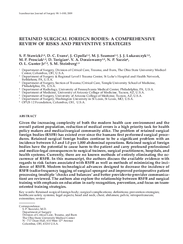 (PDF) Retained surgical foreign bodies: a comprehensive review of risks ...