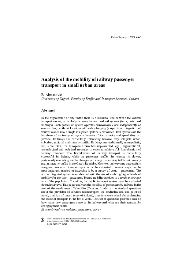 (PDF) Analysis of the mobility of railway passenger transport in small ...