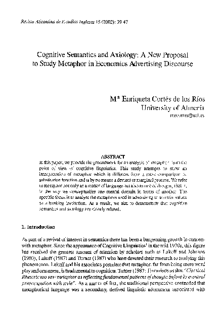 (PDF) Cognitive Semantics and Axiology: A New Proposal