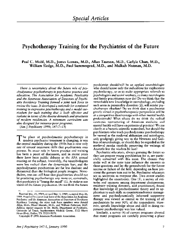 (PDF) Psychotherapy training for the psychiatrist of the future