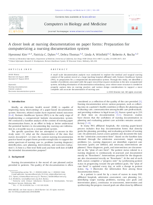 Pdf A Closer Look At Nursing Documentation On Paper Forms Preparation For Computerizing A Pdf A Closer Look At Nursing Documentation On Paper Forms Preparation For Computerizing A