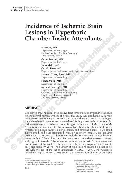 (PDF) Incidence Of Ischemic Brain Lesions In Hyperbaric Chamber Inside ...